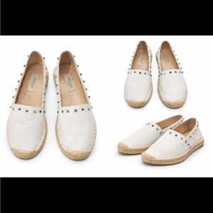 Steven by Steve Madden White Studded Espadrille Flats Leather Slip On Shoes